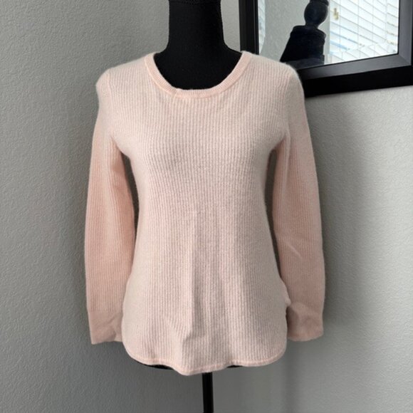 Cashmere Crew Neck Ribbed Fisherman Sweater Blush Pink XS - Picture 3 of 13